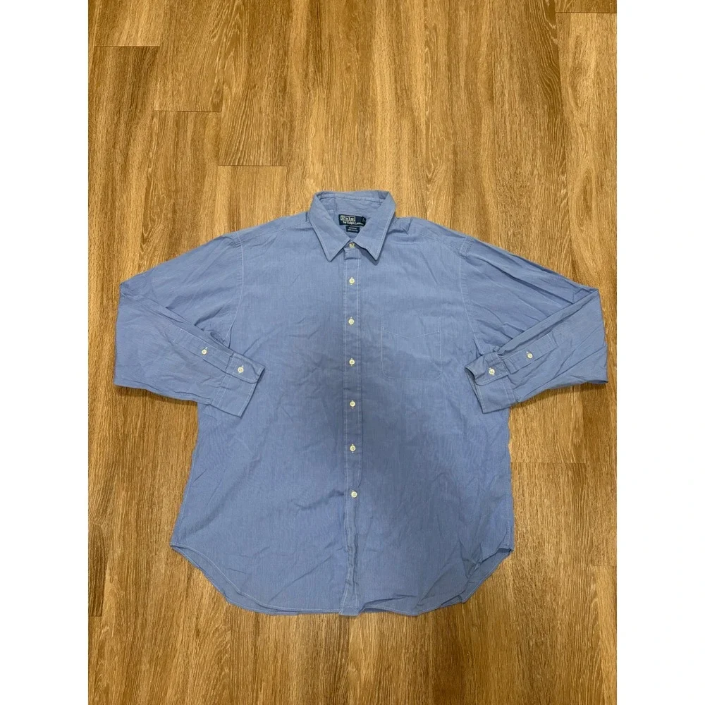 Polo Ralph Lauren Andrew Blue Micro Stripe Cotton Button Down Shirt Mens 17.5 35